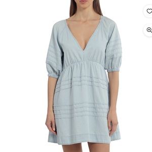 Avec Les Filles Cotton Babydoll Puff Sleeve Chambray Dress Sz S NWT